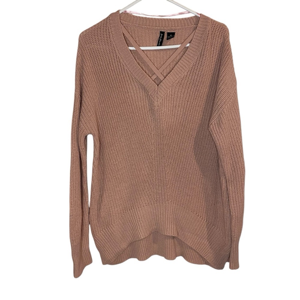Free For All Women's Cross Front V-neck Sweater Size Medium Dusty‎ Pink